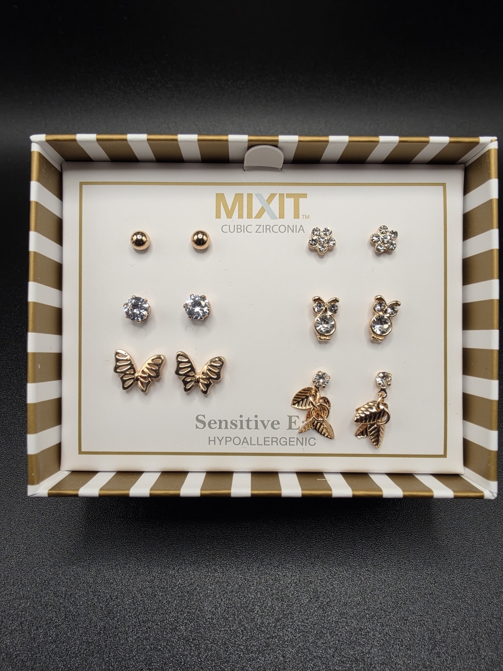 MIXIT Rose Gold and Clear Cubic Zirconia Earring Set - 6 Pairs